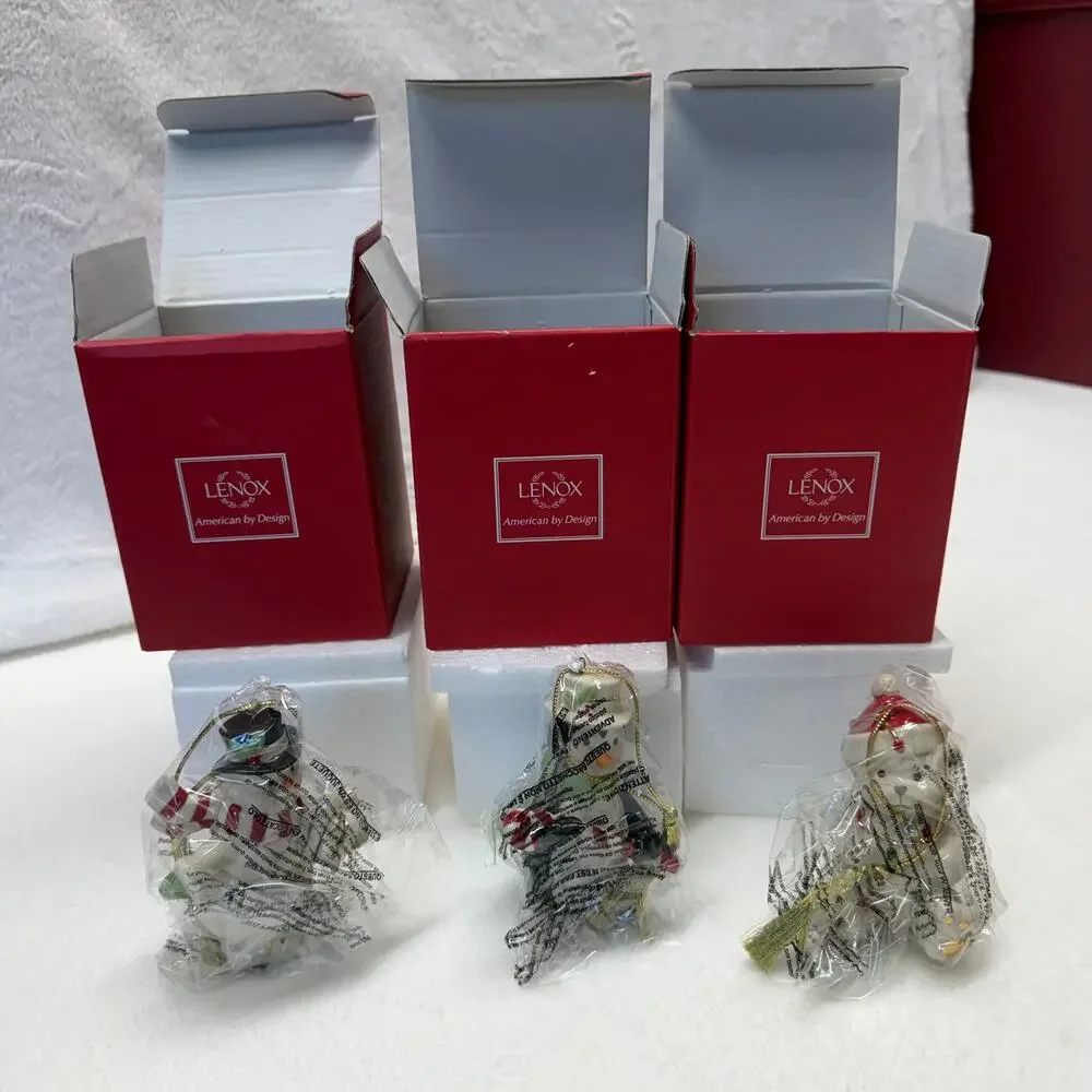 Lenox Very Merry Christmas Penguin, Snowman, Bear Porcelain Ornaments